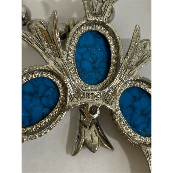 Vtg Arthur Pepper Faux Southwestern Squash Blossom Necklace Silver Turquoise - Picture 9 of 10